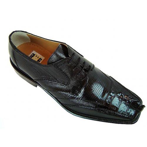 David Eden  "Rhino" Black Genuine Crocodile Tail/Lizard Shoes